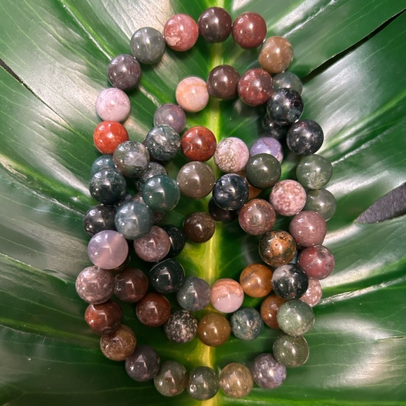 chunky 10mm indian agate elastic handmade healing bracelet - Picture 1 of 4